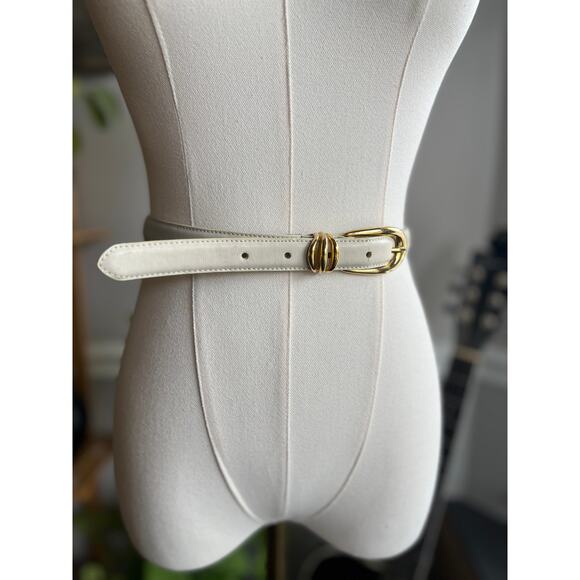 Vintage 80s White and Gold Thin Leather Belt Size XL - Picture 1 of 8